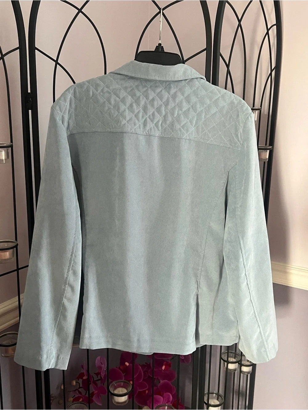 Alfred Dunner Light Blue Quilted Suede Button-Front Jacket